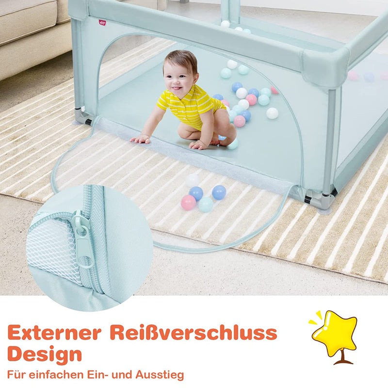 Tragbarer Baby-Laufstall mit Sicherheitstoren, 120 x 120 x 68 cm, Blau