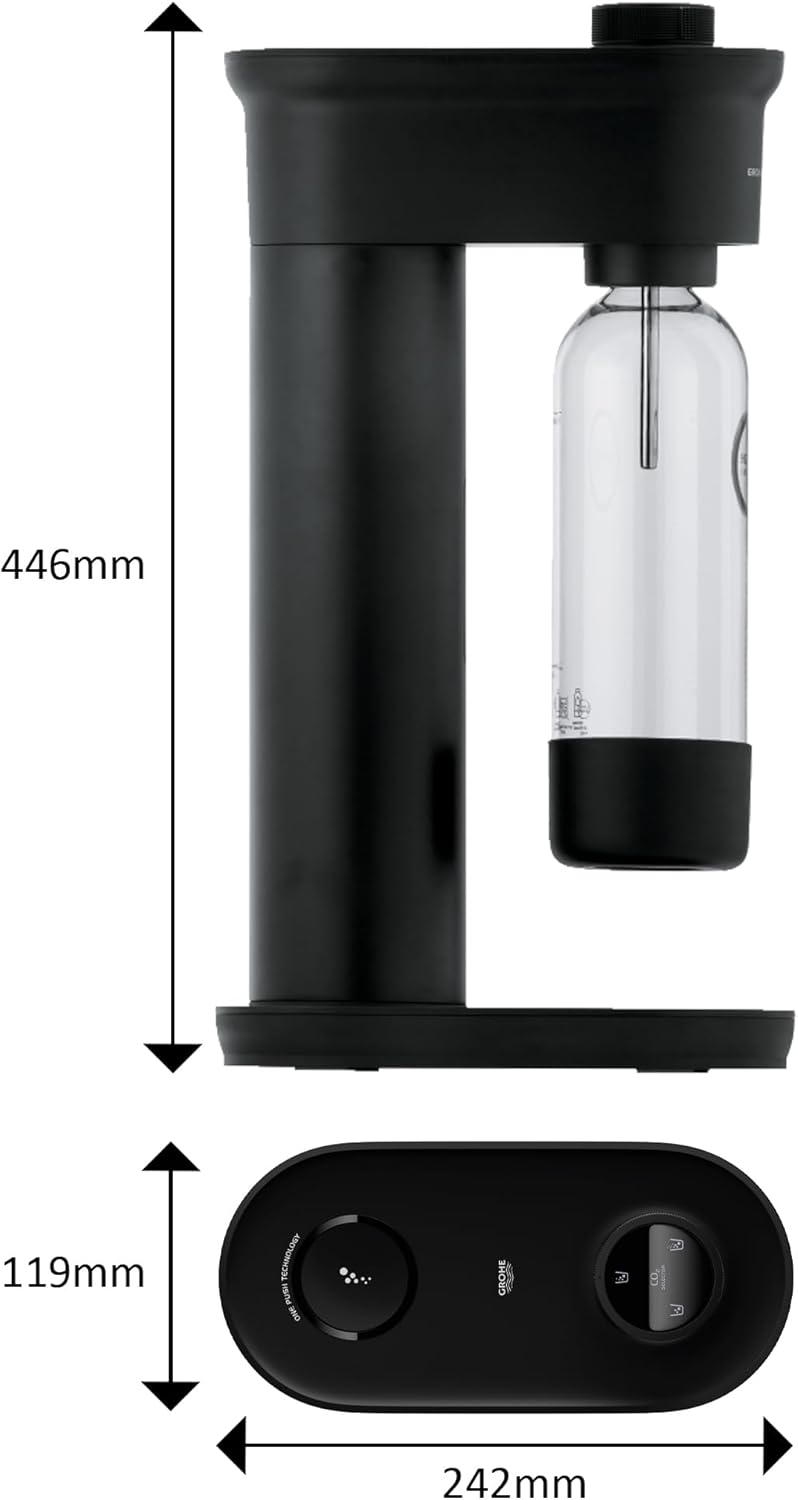 Grohe Blue Fizz - Wassersprudler Set (3 Einstellbare CO2 Stufen, Inkl. CO2 Flasche, 1X 0,85L Wasserflasche + Reinigungspulver), Schwarz