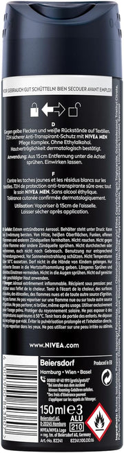 NIVEA MEN Black & White Invisible Deo Spray, Anti-Transpirant Mit Anti-Flecken-Formel, Mit 72H Anti-Transpirant-Schutz Und NIVEA MEN Pflegekomplex (150 Ml)