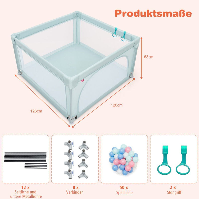 Tragbarer Baby-Laufstall mit Sicherheitstoren, 120 x 120 x 68 cm, Blau