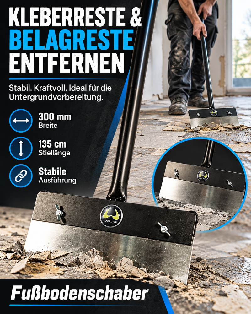 WOLFF Fußbodenschaber 300 mm mit 135 cm Stiel