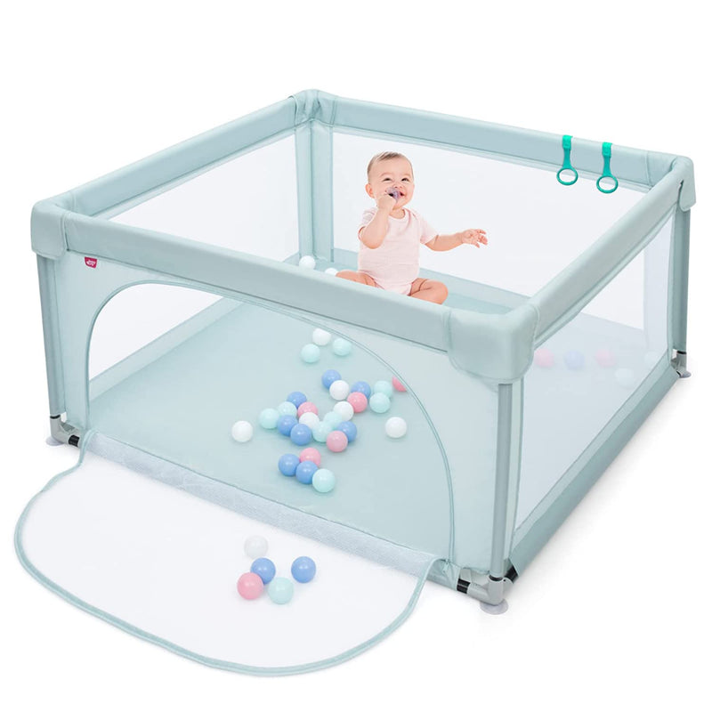 Tragbarer Baby-Laufstall mit Sicherheitstoren, 120 x 120 x 68 cm, Blau