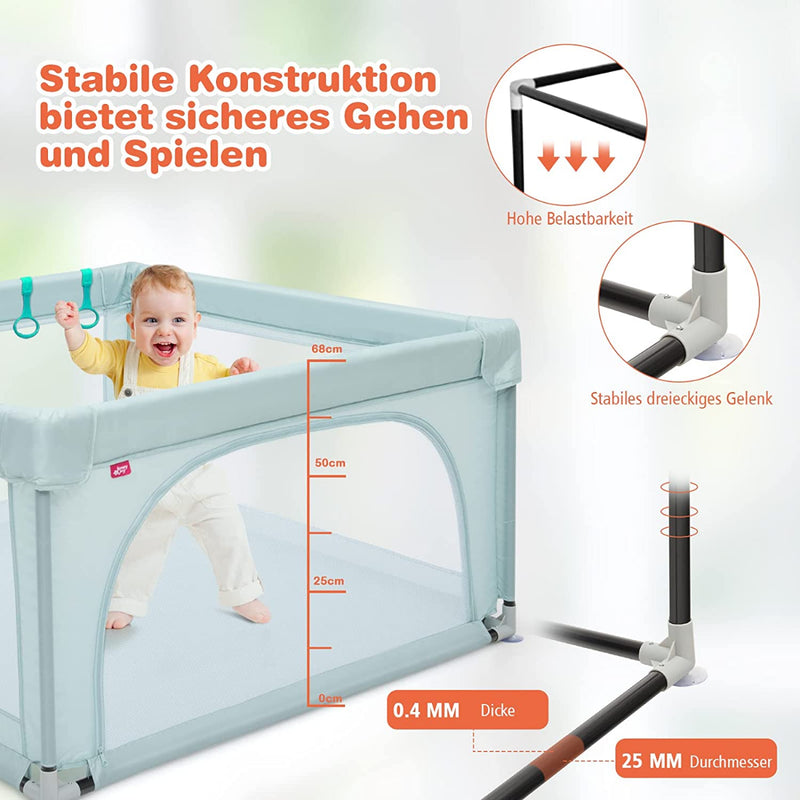 Tragbarer Baby-Laufstall mit Sicherheitstoren, 120 x 120 x 68 cm, Blau