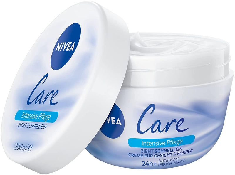 NIVEA Care Creme, Schnell Einziehende Creme Für Gesicht Und Körper, Feuchtigkeitsspendende NIVEA Creme Für Ein Zartes Und Glattes Hautgefühl (200 Ml)